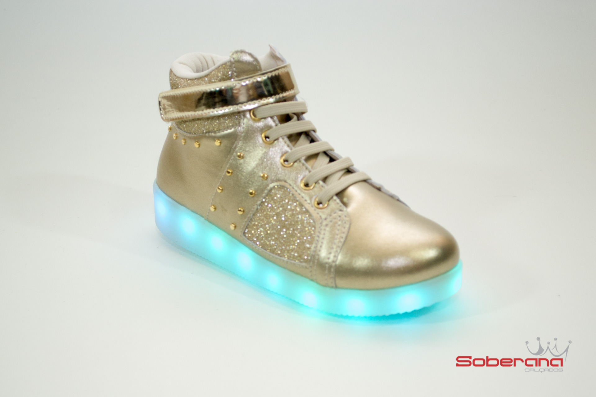 tenis de led dourado feminino